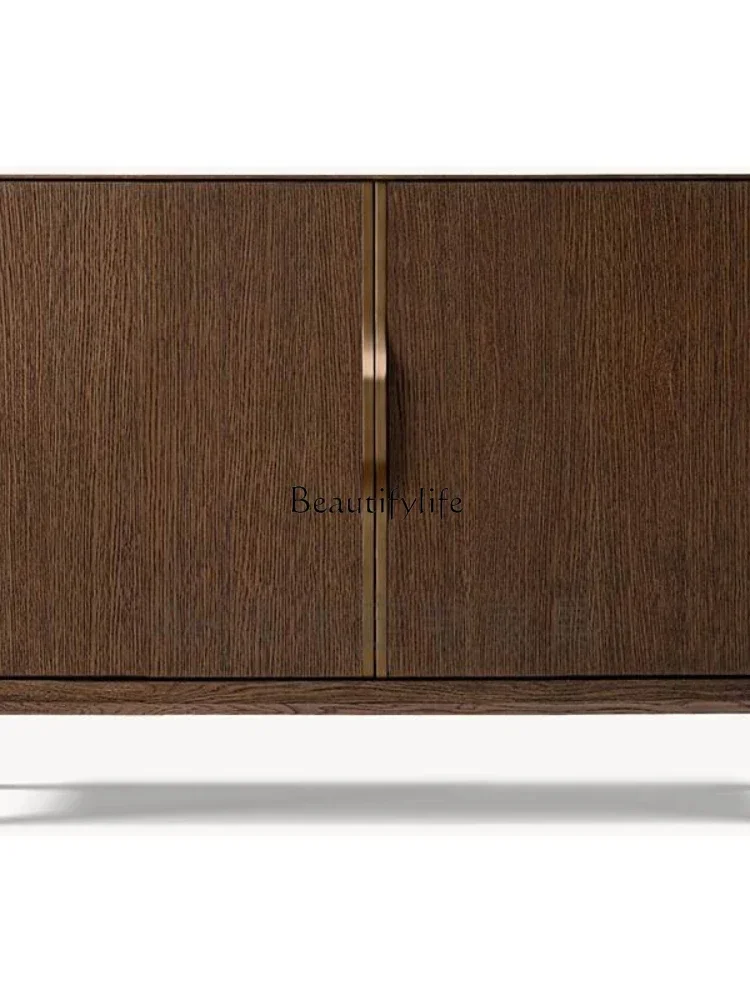 

09American rural solid wood double door dining side oak storage wall integrated storage cabinet