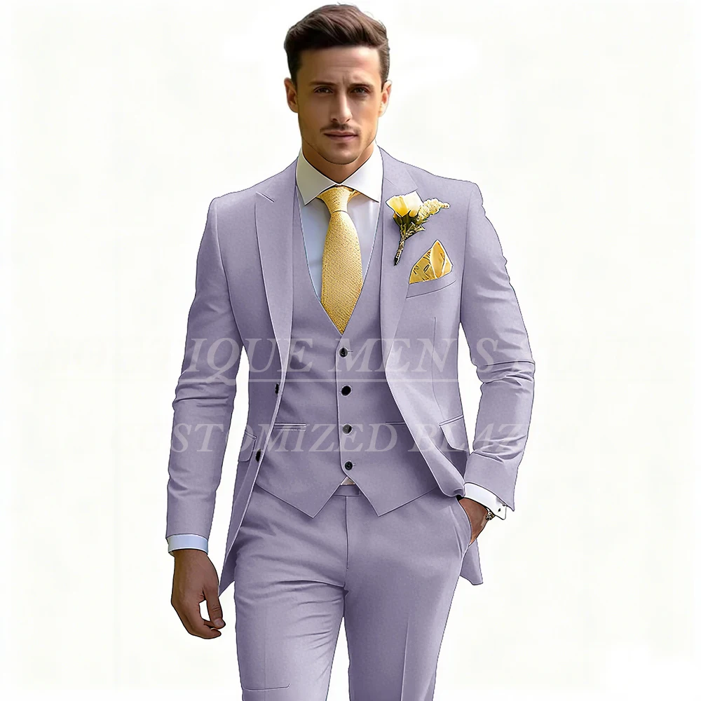 

Slim Fit 3 Piece Jacket Pants Vest Luxury Wedding Single Breasted Peak Lapel Male Clothing Elegant Men's Suits Blazer Costume