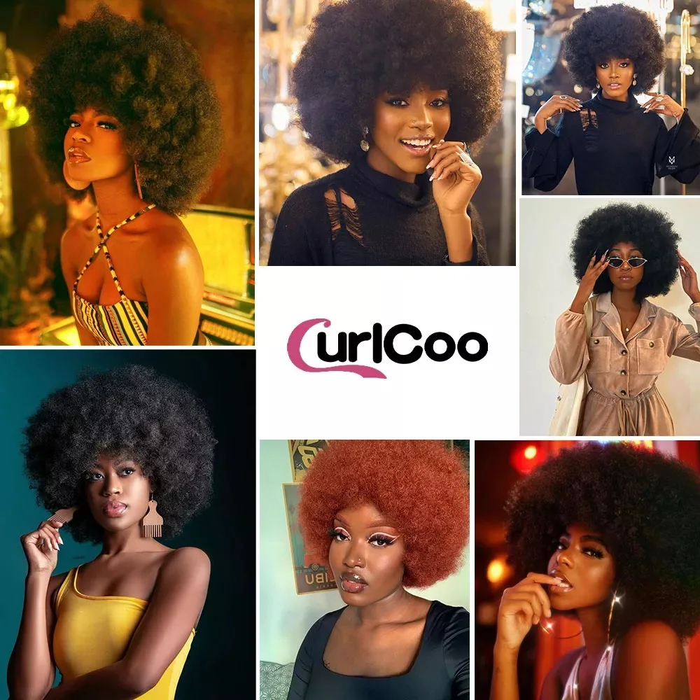 Short Hair Afro Kinky Curly Wigs With Bangs For Black Women Cosplay lolita Synthetic Omber Blue Pink blackpink Wig