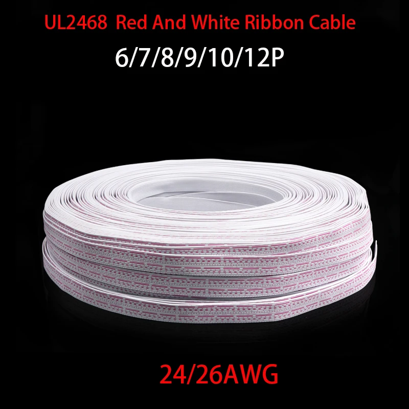 3M 5M 10M UL2468 Flat Ribbon Cable 24/26AWG LED Display Red and White PVC Ribbon Cable 6P 7P 8P 9P 10P 12P