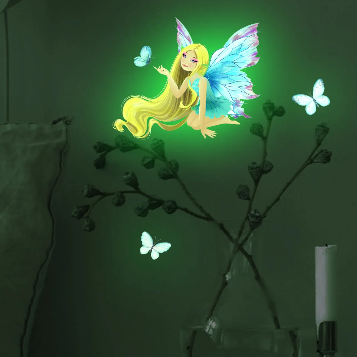 Luminous Fairy Mermaid Wall Stickers Kids Bedroom Home Decor Glow In The Dark Fairy Butterfly Decal Stickers Switch Wallpaper