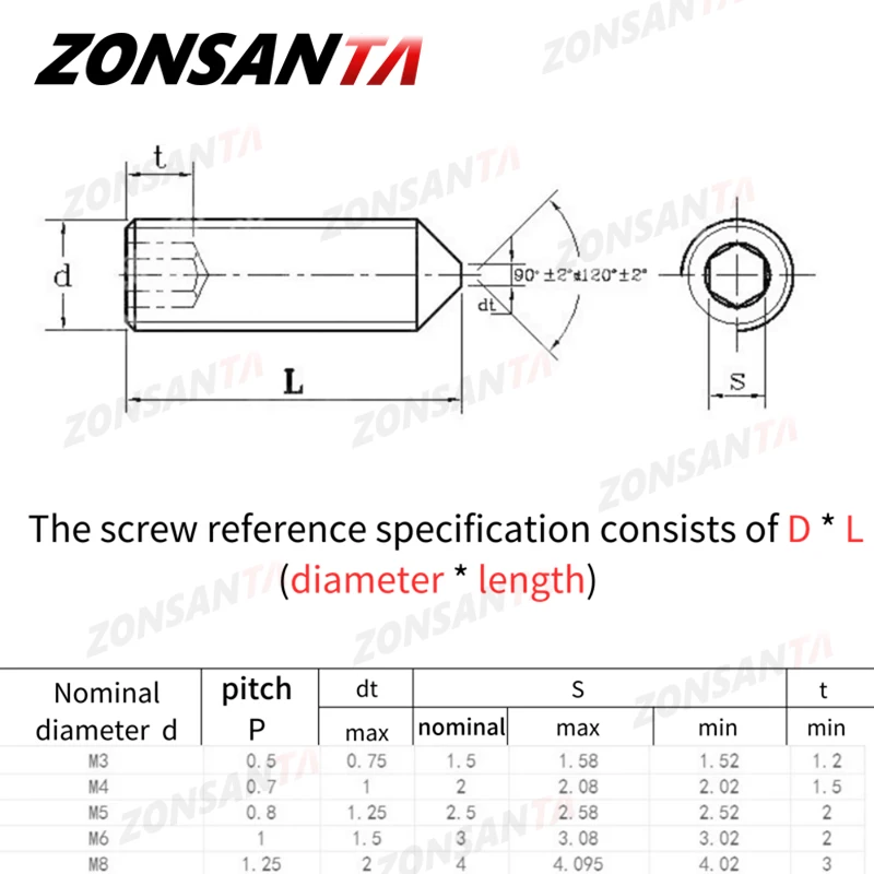 Juego de tornillos hexagonales de acero inoxidable 304, tornillo sin cabeza Allen, Copa cónica, piezas, M2, M2.5, M3, M4, M5, M8, M10, M12, 10 M6