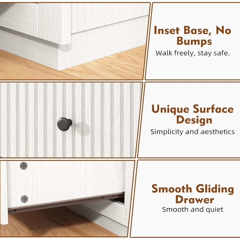 مجموعة منضدة واسعة مقاس 24 بوصة مكونة من 2 مع قاعدة شحن، ومنضدة ليلية مخددة مع 3 أدراج، وخشب حديث بجانب الطاولة #5