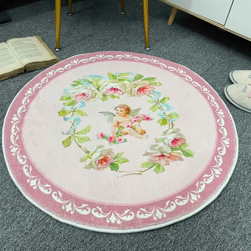 Pink Round Study Carpet Livingroom Rug Thickened Bedroom Carpet Home Decoration Mat Bedside Sofa Foot Pad Soft Cute Bath Mat