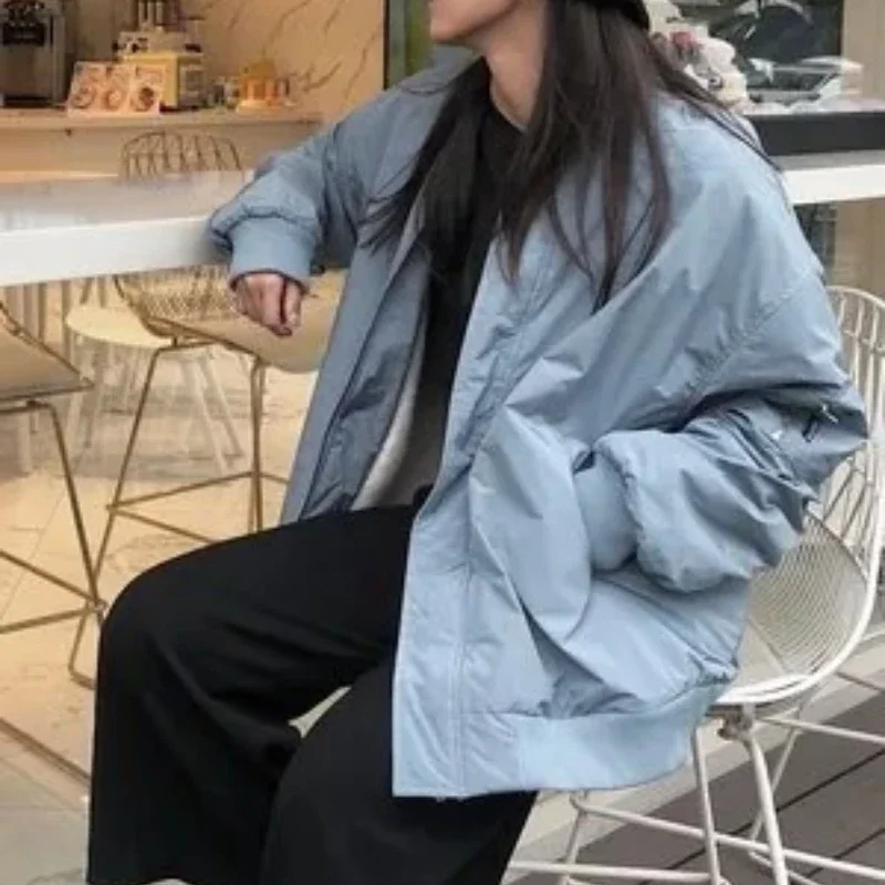 Parka Donna Inverno Solido Semplice Elegante Vintage BF Streetwear Tasche calde con cerniera Ulzzang Popolare Adolescenti Capispalla Ins Trendy