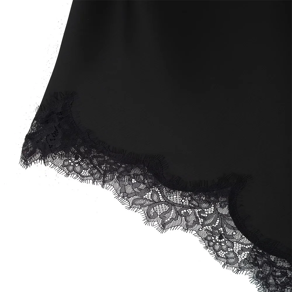 ヨーロッパとアメリカンスタイルの新しい女性のレース装飾サテンテクスチャサスペンダードレス不規則なロングスカート