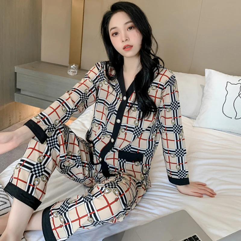 Fashion Bow Tie Design Women\'s Pajamas White V-Neck Long Sleeve Pajamas Set Women Autumn Soft New Sleepwear Home Wear