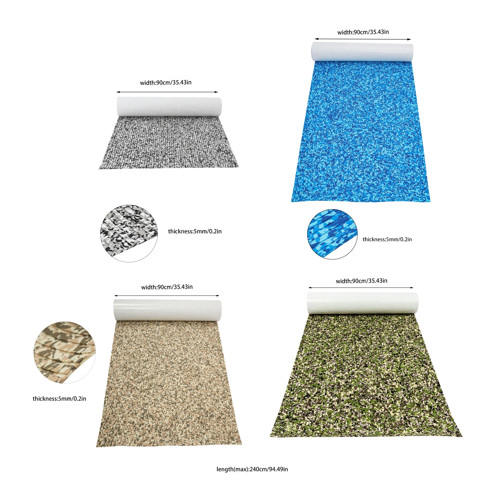 240 x 90 cm selbstklebendes Bootsbodenlaken, rutschfeste Bodenmatte für Yacht, Boot, Kajak, Terrassendielen, Surfbretter, Grün/Gelb/Blau/Grau