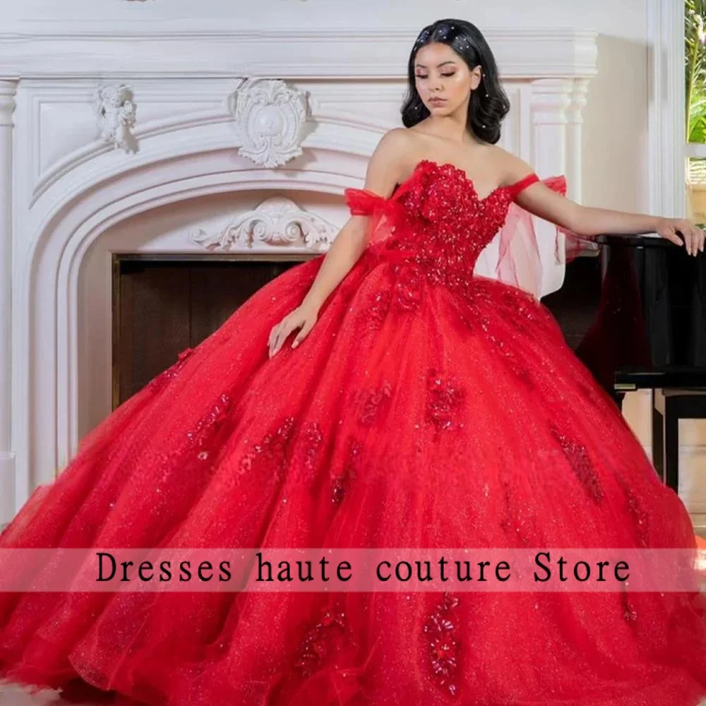 Różowa Sukienka Quinceanera z Odkrytymi Ramionami, Suknia Balowa 2025, Aplikacje Tiulowe, Słodka Sukienka na 15 Urodziny, Sukienka Księżniczki na Przyjęcie Urodzinowe, Szyta na Miarę