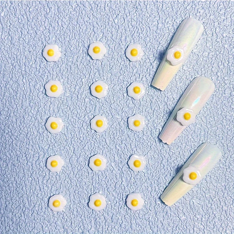 

50pcs Mini Egg Nail Art Resin Charms, Cute Fried Egg DIY Nail Decorations for Manicure Phone Case Hairpin Accessory Craft