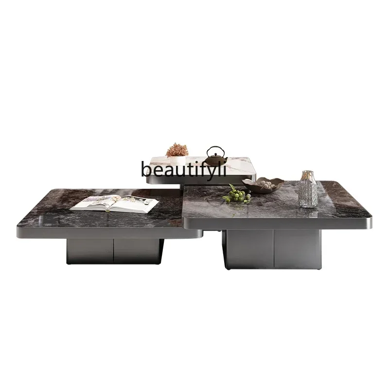 

lt Light luxury coffee table high-end Italian minimalist rock slab square combination marble coffee table