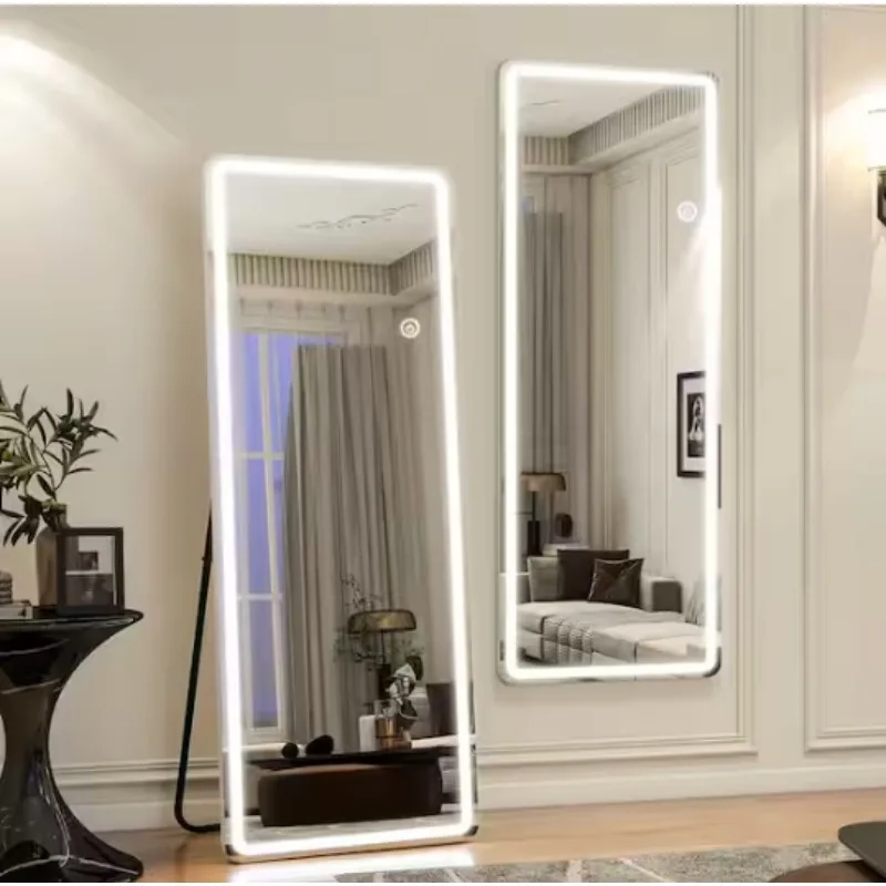

LED Rectangular Corner Full Length Mirror Brightness Adjustable, Touch Screen Control, Wall Mounted or Freestanding