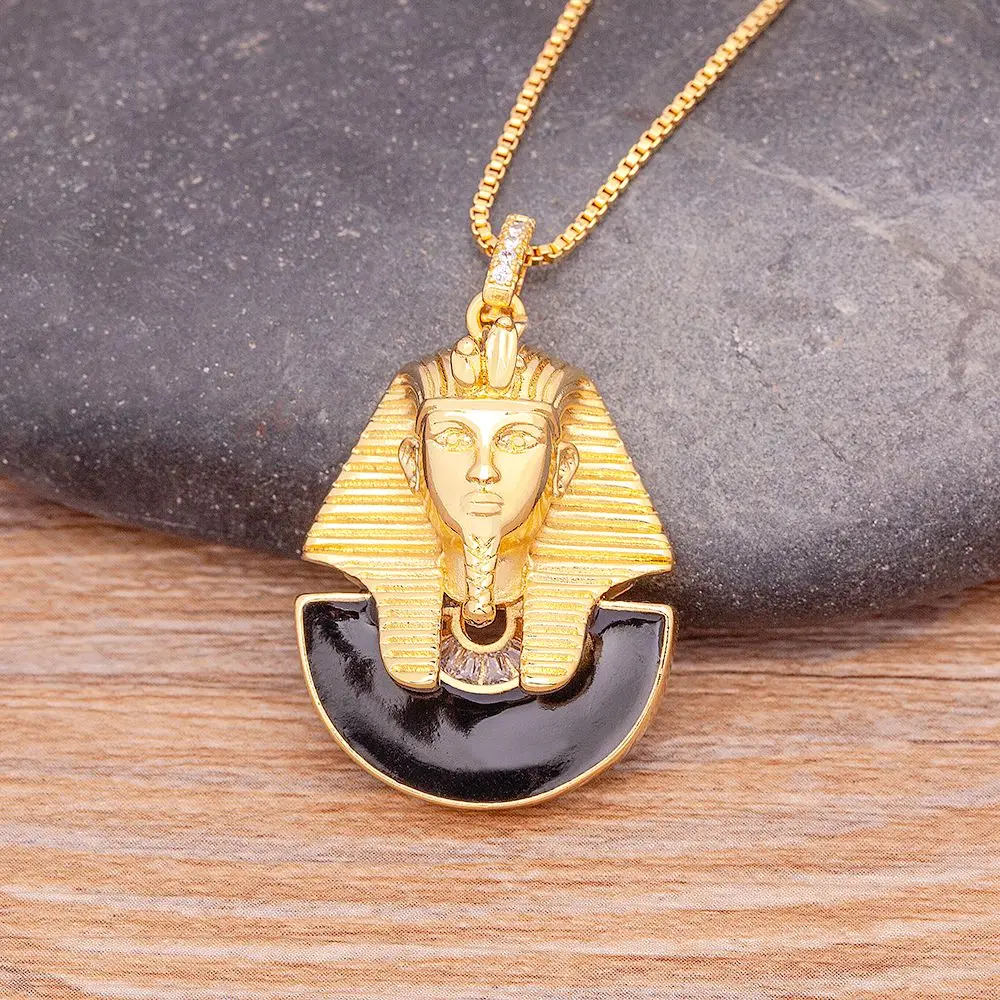 Nidin Top Quality Vintage Crystal Pyramid Ancient Egyptian Pharaoh Pendant Gold Color Isis Horus Necklace Women Men Jewelry Gift