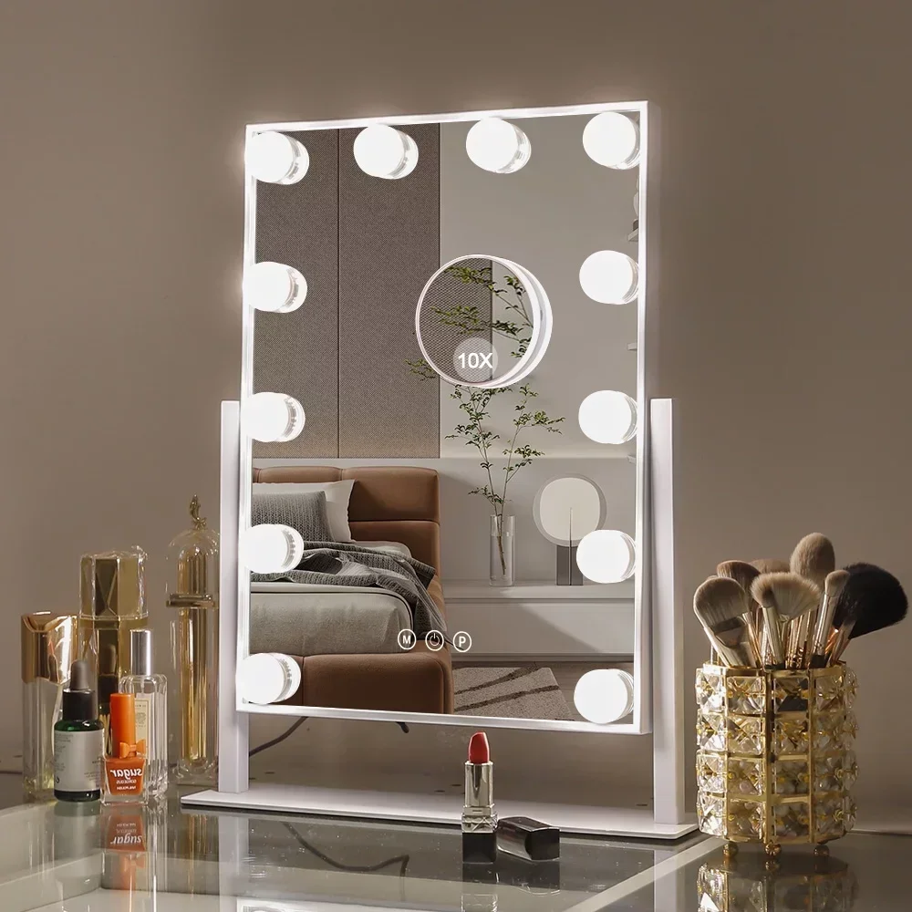 FENCHILIN Lighted Makeup Mirror Hollywood Mirror Vanity Makeup Mirror With Light Smart Touch Control 3 Colors Dimmable Light