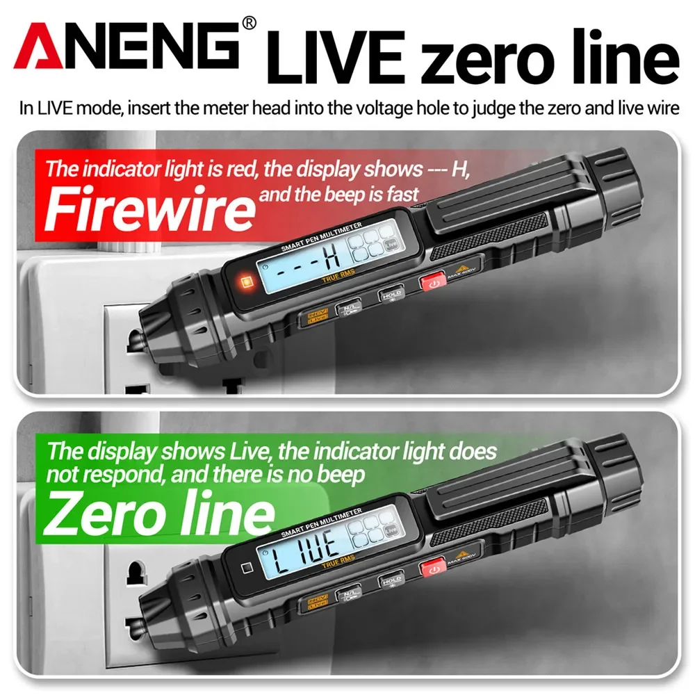 ANENG A3005 Pocket Pen Type Digital Multimeter Test Lead without Battery 4000 Counts LCD/Anti Display Screen True RMS Black Tool