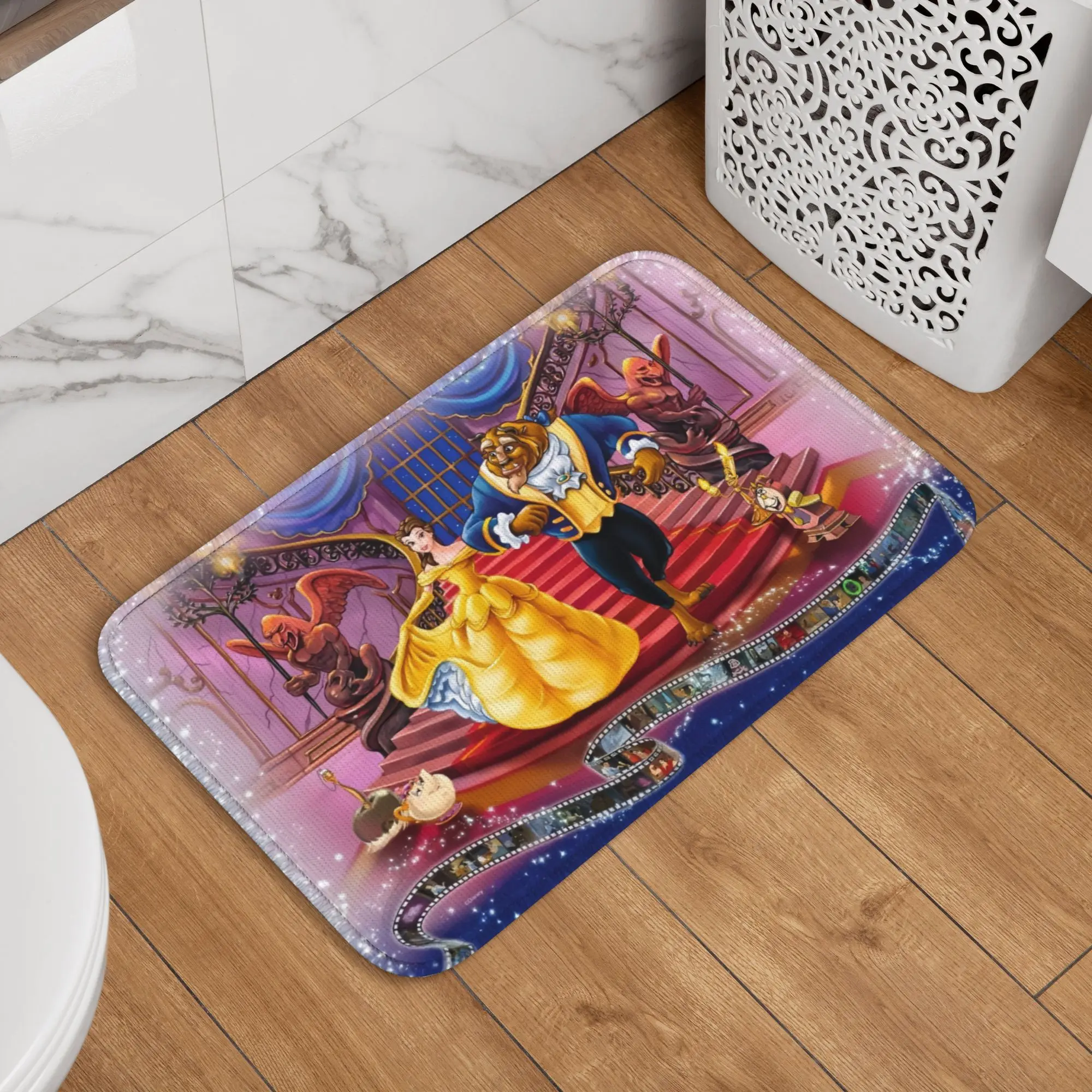 Alfombrillas de entrada para puerta delantera de La Bella y la Bestia, alfombrilla de fantasía para interior con diseño de canción y baile, alfombrilla para baño, cocina, alfombra para garaje