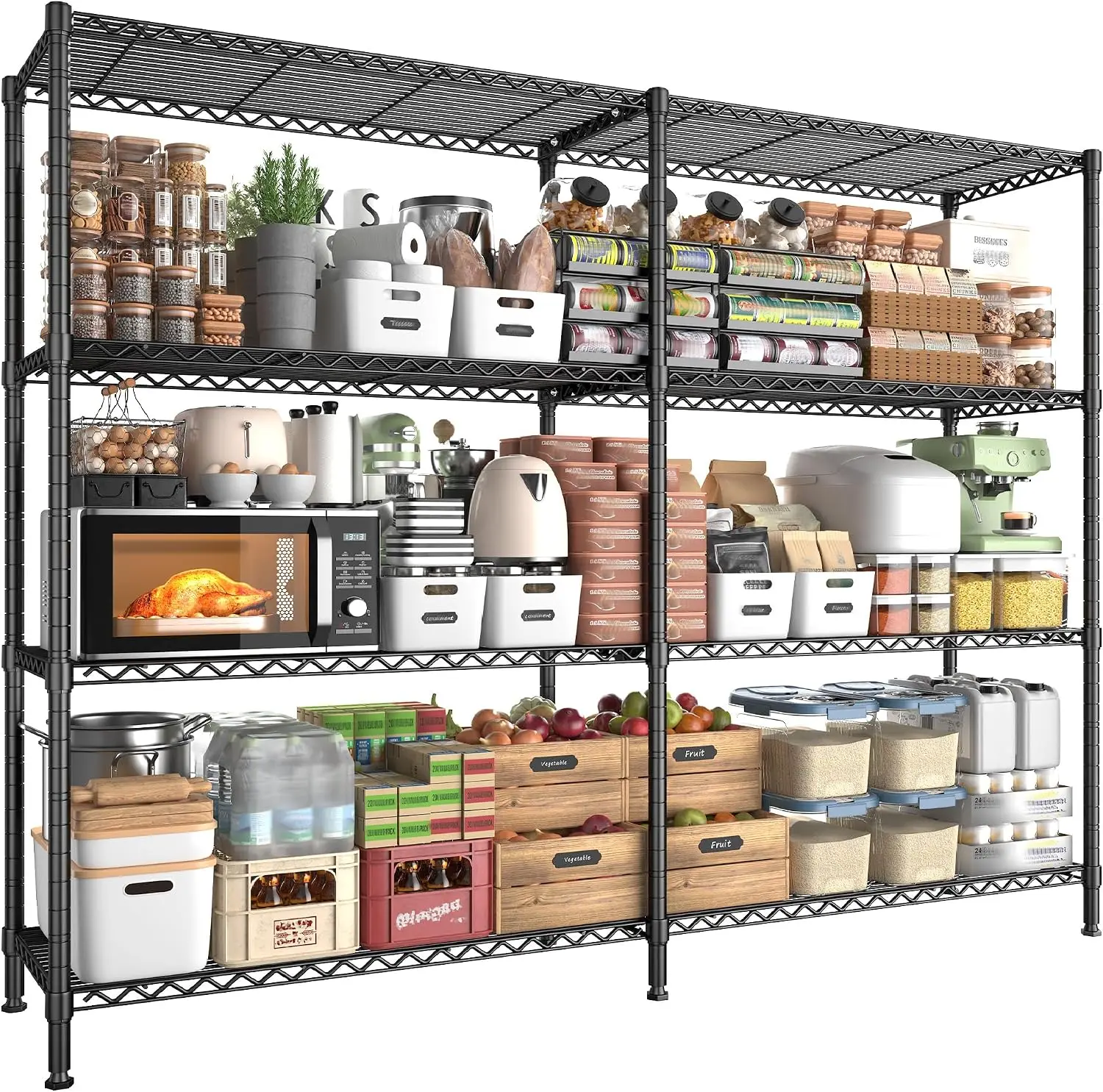 REIBII 61.7''W Storage Shelves Load 1220LBS Wire Shelving Unit 4 Tier Metal Shelving for Storage Rack Shelves Heavy Duty Garage Shelf Pantry Shelves Kitchen Shelving, 61.7