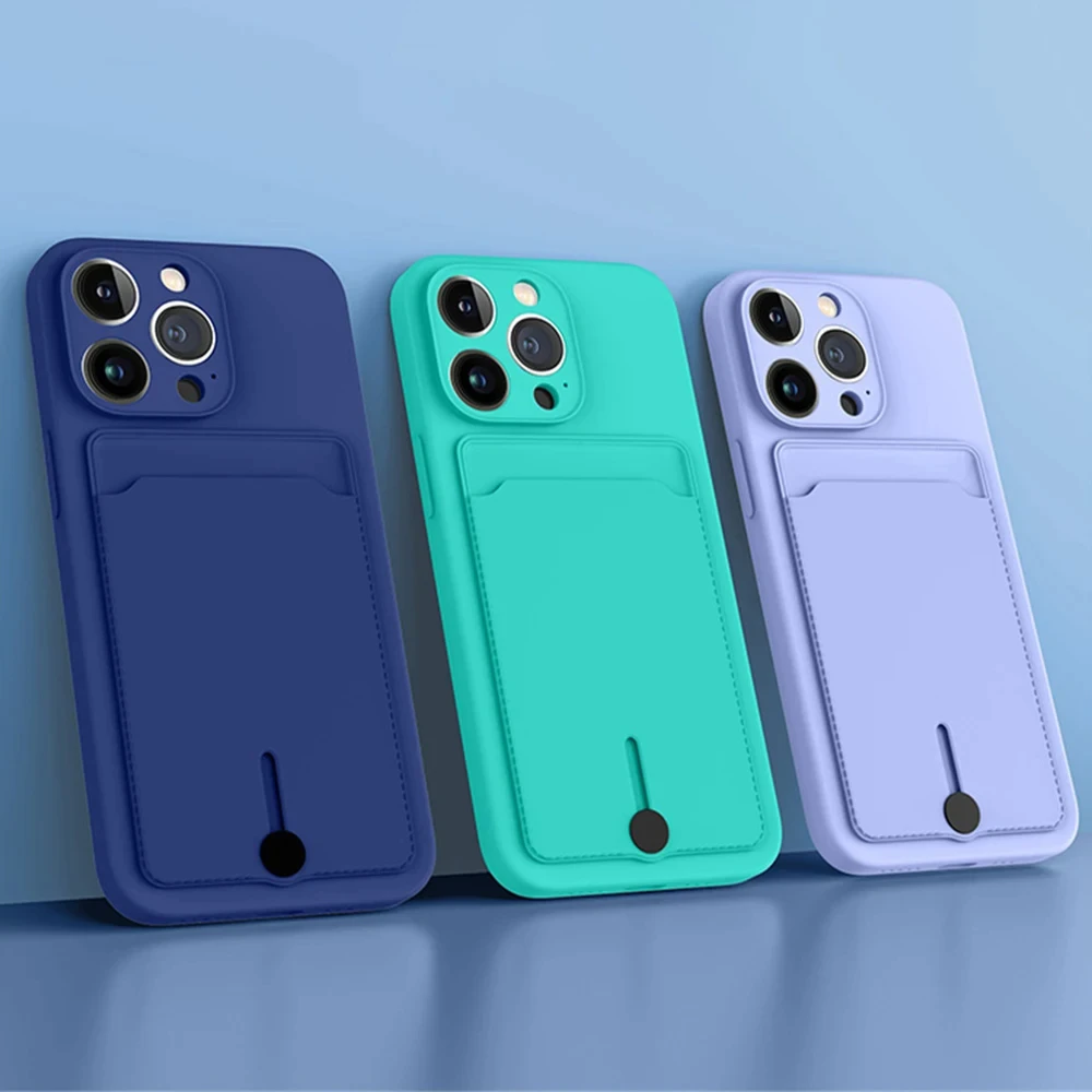 Push Card Slot Wallet Matte Silicone Phone Case For iPhone 16 14 15 Plus 13 12 11Pro Max MiNi X XR XS 7 8 Shockproof Soft Cover