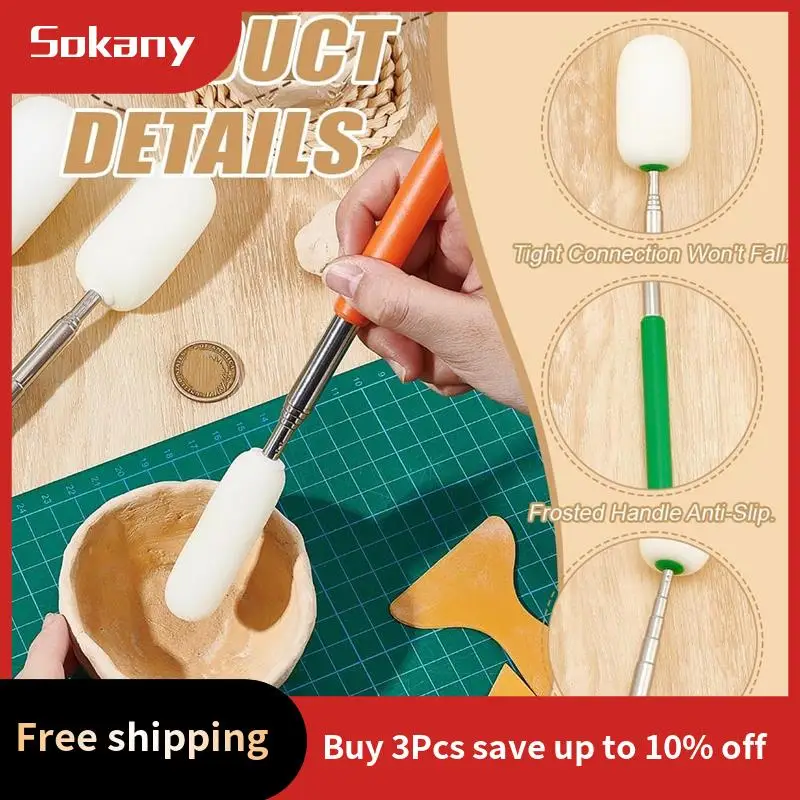 A59E-3PCS عصا إسفنجية تصغير للفخار، مقبض من الفولاذ المقاوم للصدأ رأس إسفنجة ماصة لإزالة الماء من الفخار