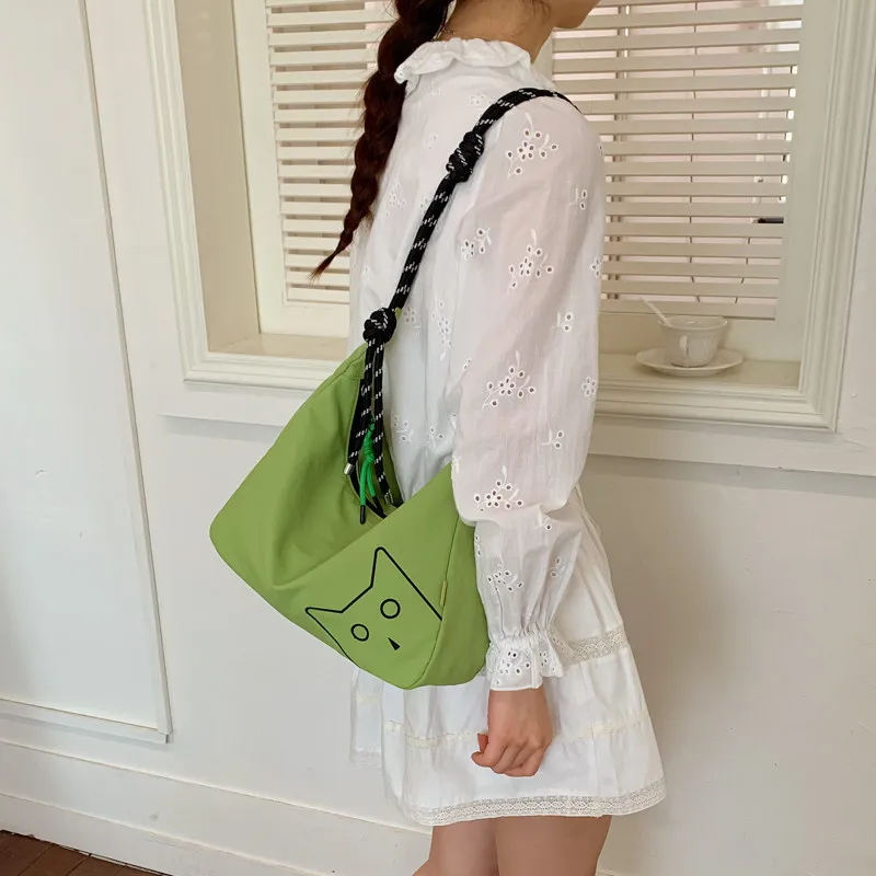 Casual Color-Block Embroidered Cute Canvas Bag for Women2026New large-capacity shoulder crossbody bag for students and commuters