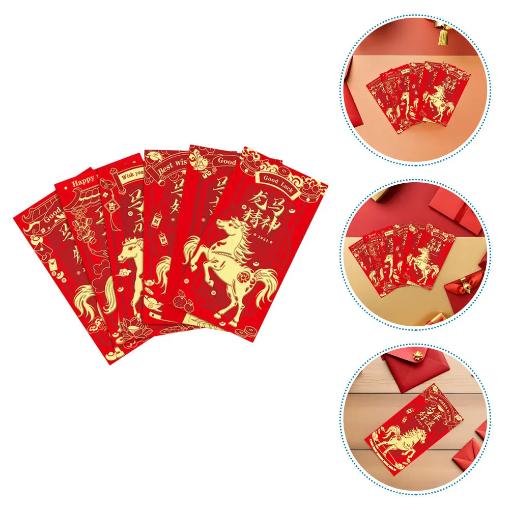 

48pcs Year Of Horse Red Envelopes 2026 Chinese Hong Bao Lucky Money Packets For Lunar New Year Wedding Birthday Celebration