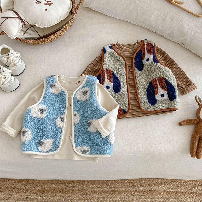 2025 New Winter Kids Vest 9M-5T Crtoon Sheep Dogs Baby Girls Thicken Sleeveless Jacket Fashion Loose Children Waistcoat
