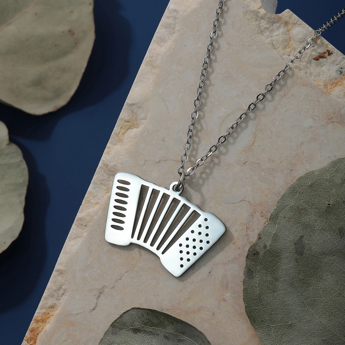 Stainless Steel Flat Accordion Musical Instrumen Pendant Necklace Women Jewelry Tone Plating Music Teacher Gift