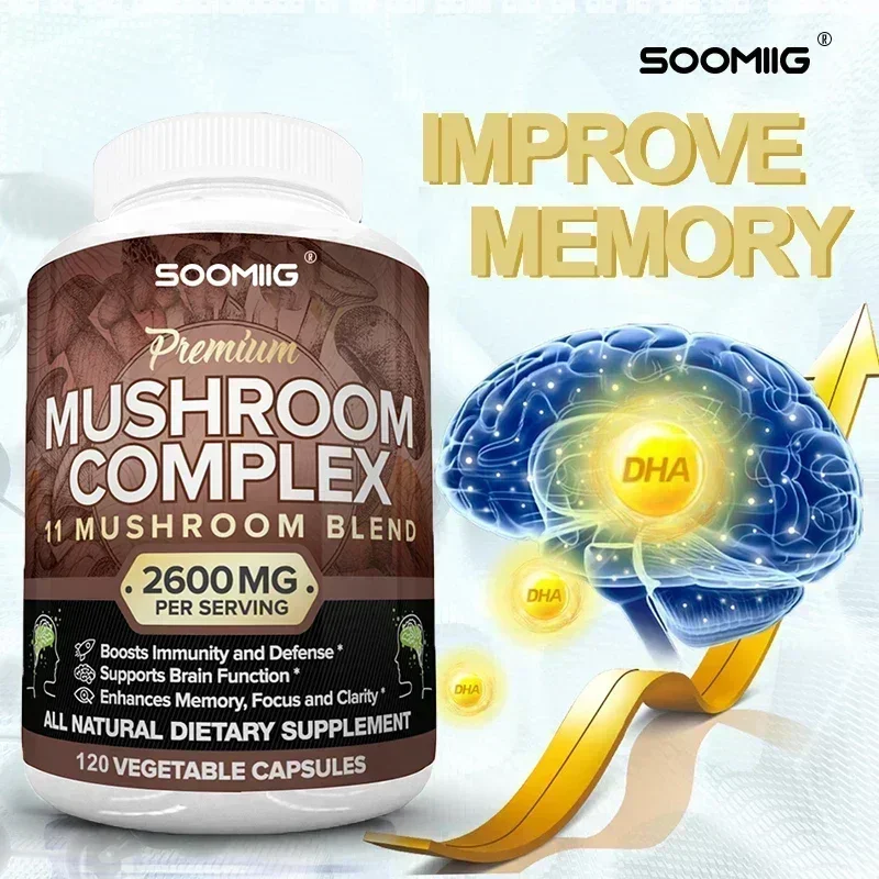 Mushroom Complex - 11 Mushrooms Hericium, Reishi, Chaga - for Men and Women Brain & Memory, Immune Support