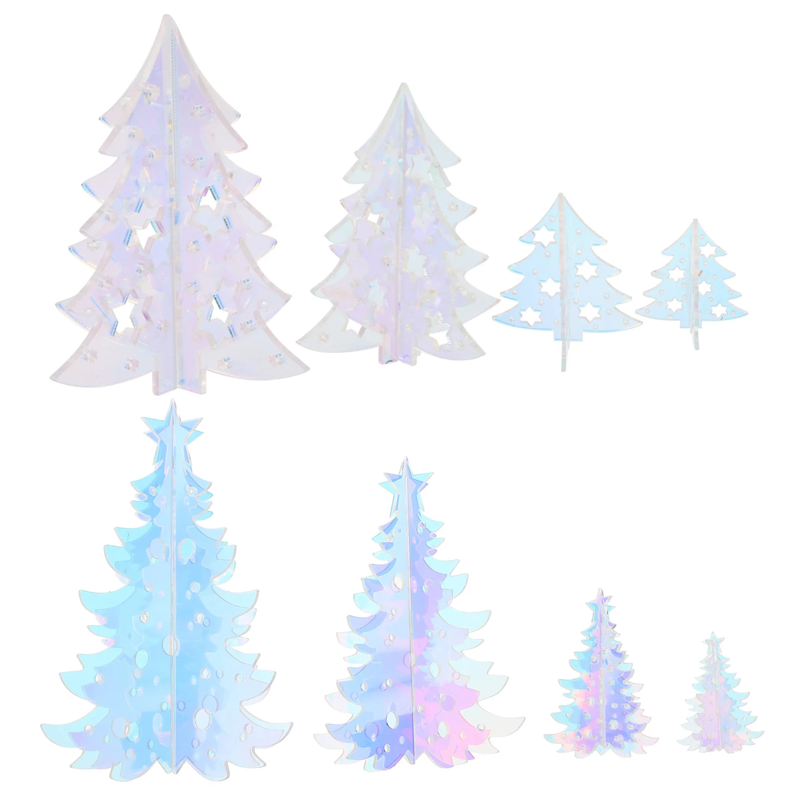 

8Pcs 3D Acrylic Christmas Tree Centerpieces Iridescent Effect Decor for Tabletop Tiered Tray Mantel Window Holiday Display