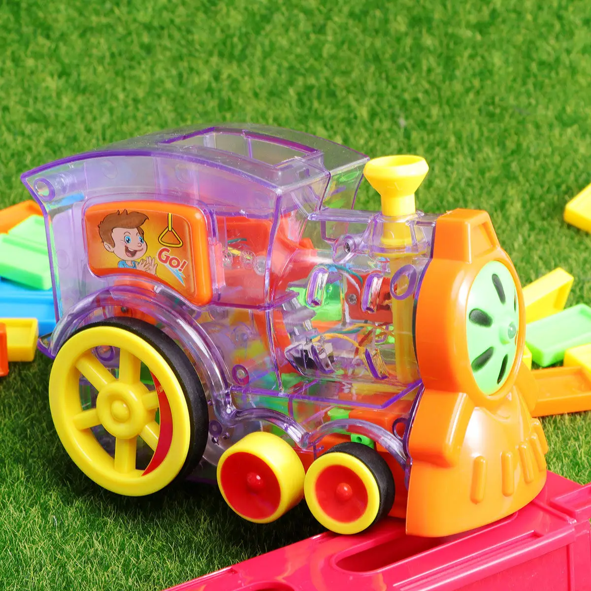 Set Educativo di 80 Pezzi Treno Domino Elettrico, Gioco per Bambini per Sviluppare Immaginazione, Logica e Coordinazione