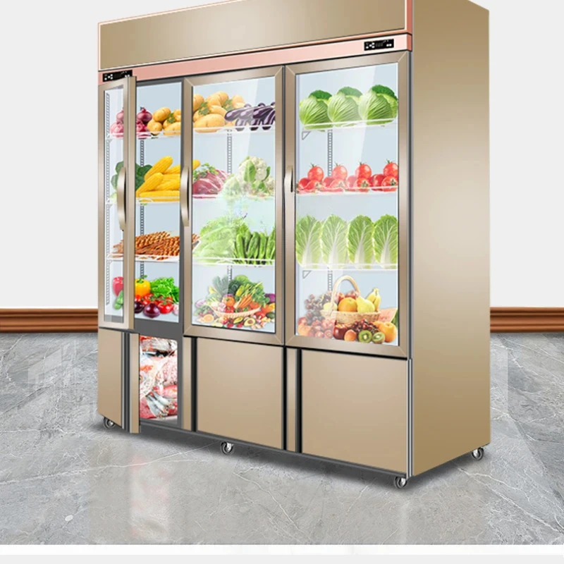 Commercial Deep Fried Barbecue Hairy Vegetable Vertical Three Door Refrigerated Cabinet, Fresh-keeping Cabinet, Display Cabinet