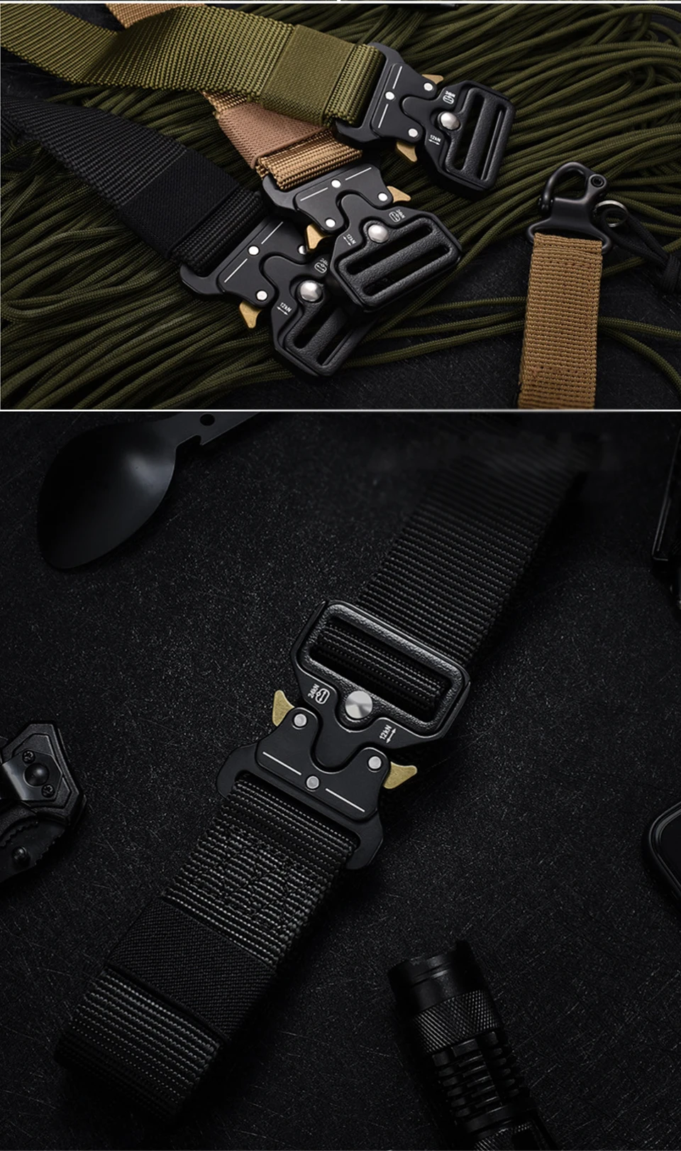 Taktischer Gürtel mit Schnellverschluss für Herren – robuster Canvas-Bund mit Wasserflaschenhaken, Karabiner, Outdoor-Jagd, Wanderausrüstungsset – Detail 18