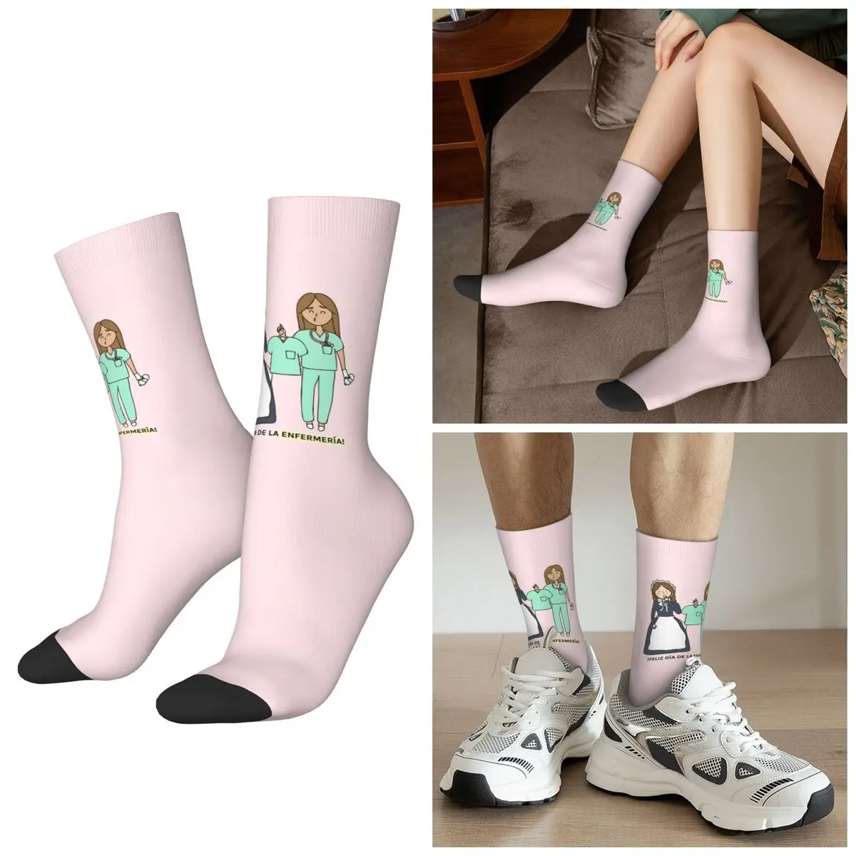 All Seasons Enfermera En Apuros Doctor Nurse Medicine Socks Harajuku Sport Middle Tube Socks Stockings for Valentine's Day Gifts
