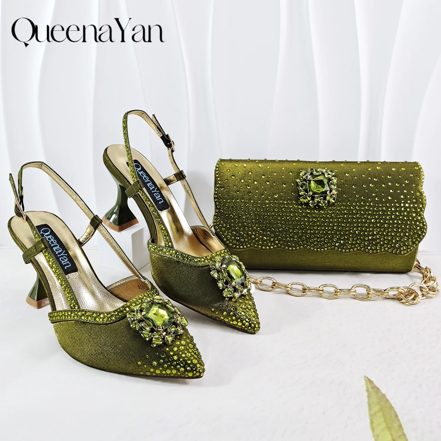 Best-selling shoes Matching bag combinations in Europe and America Diamond-embellished Bag And Shoes from the workplace Or Party
