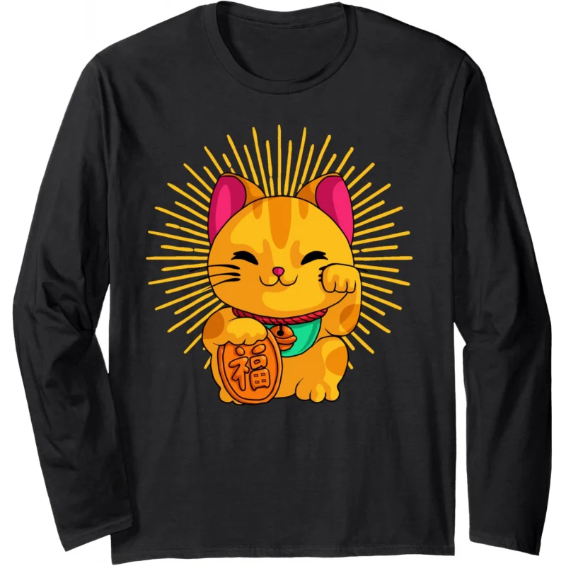 Japanese Lucky Cat Feng Shui Male and Female Long Sleeve Hoodie