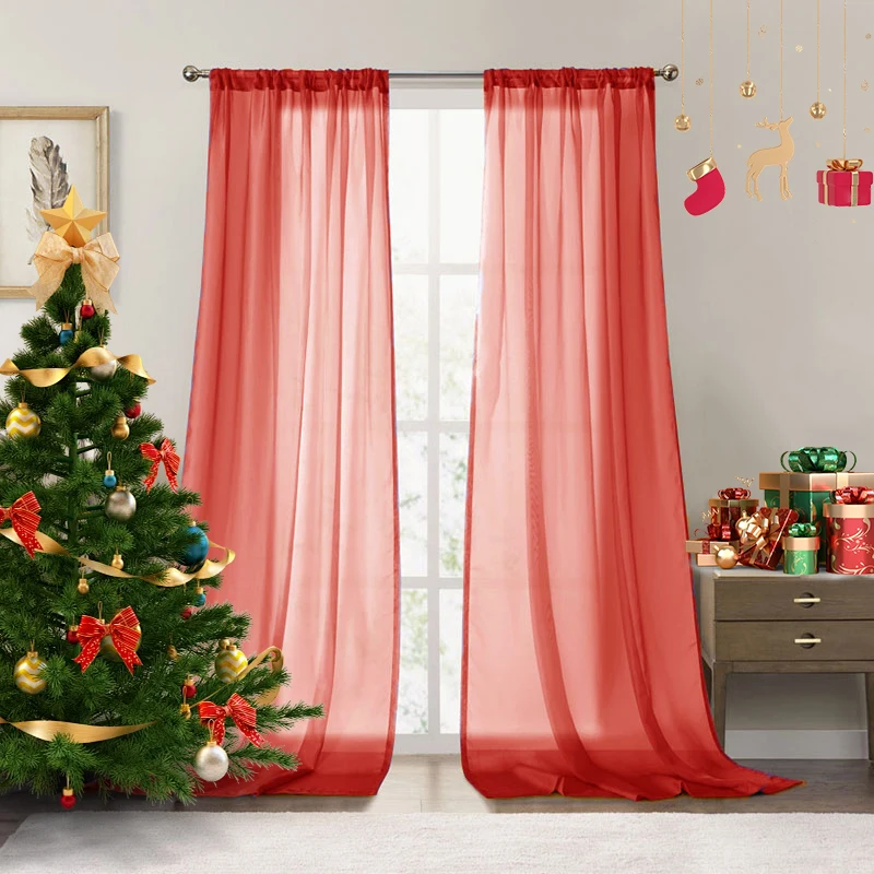 1/2 panel Christmas decoration pole gauze curtain, suitable for living room, bedroom windows