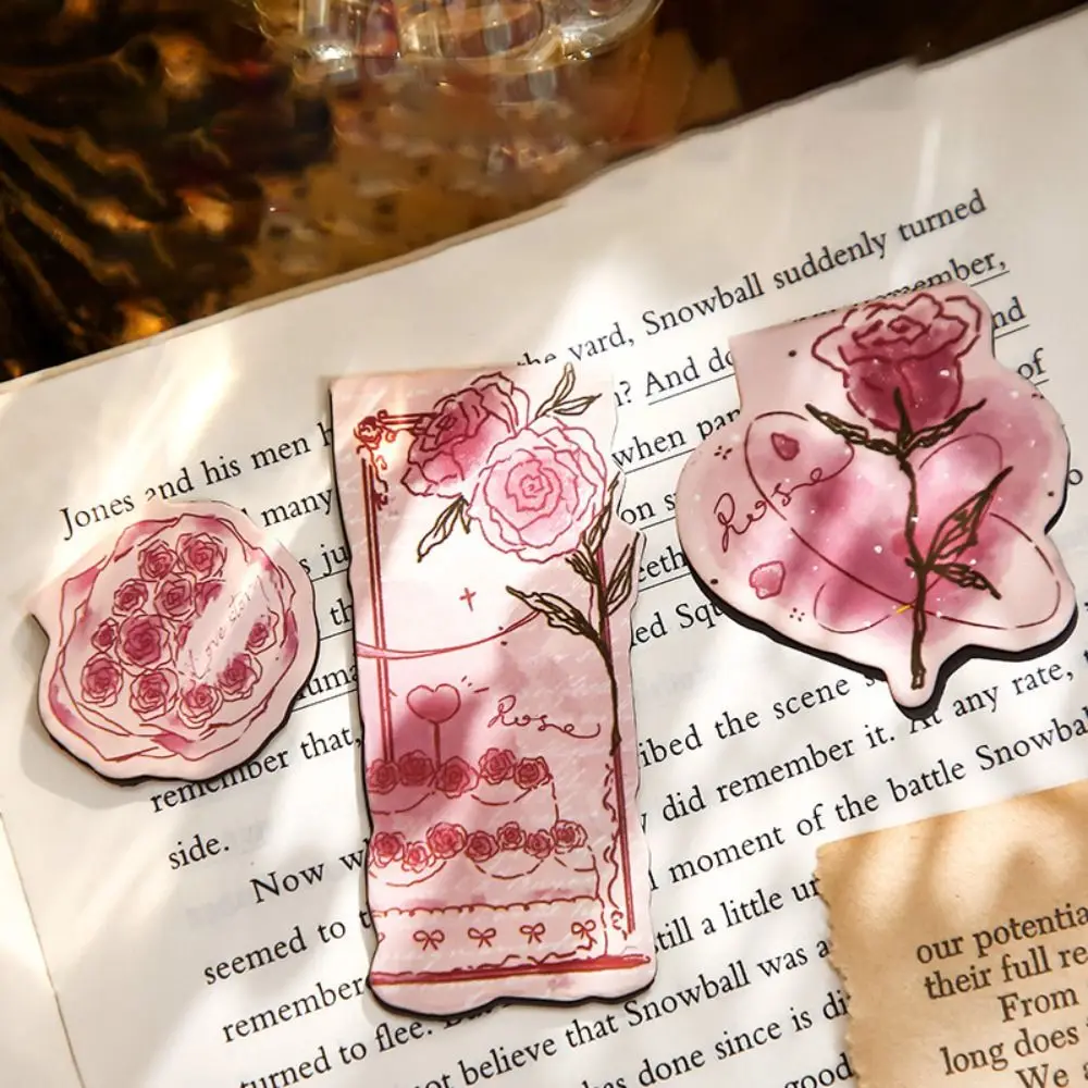 3 Pcs/Set Fashion Aesthetic Rose Magnetic Bookmark Oil Painting Romantic Book Page Clip Vintage Illustrated Marker Card School