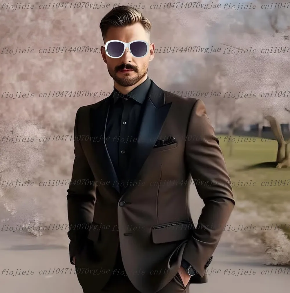 

New Black Collar Dark Brown Men Suit Formal Wedding Party Groom Groomsman Prom Male Tuxedos Customize 2 Piece Set Jacket Pants