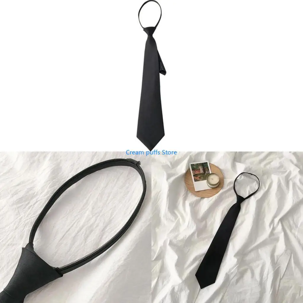 50LE Teens Students Shirt Necktie Women College Plain Uniform Detachable Collars Removable Ties Costume Accessories