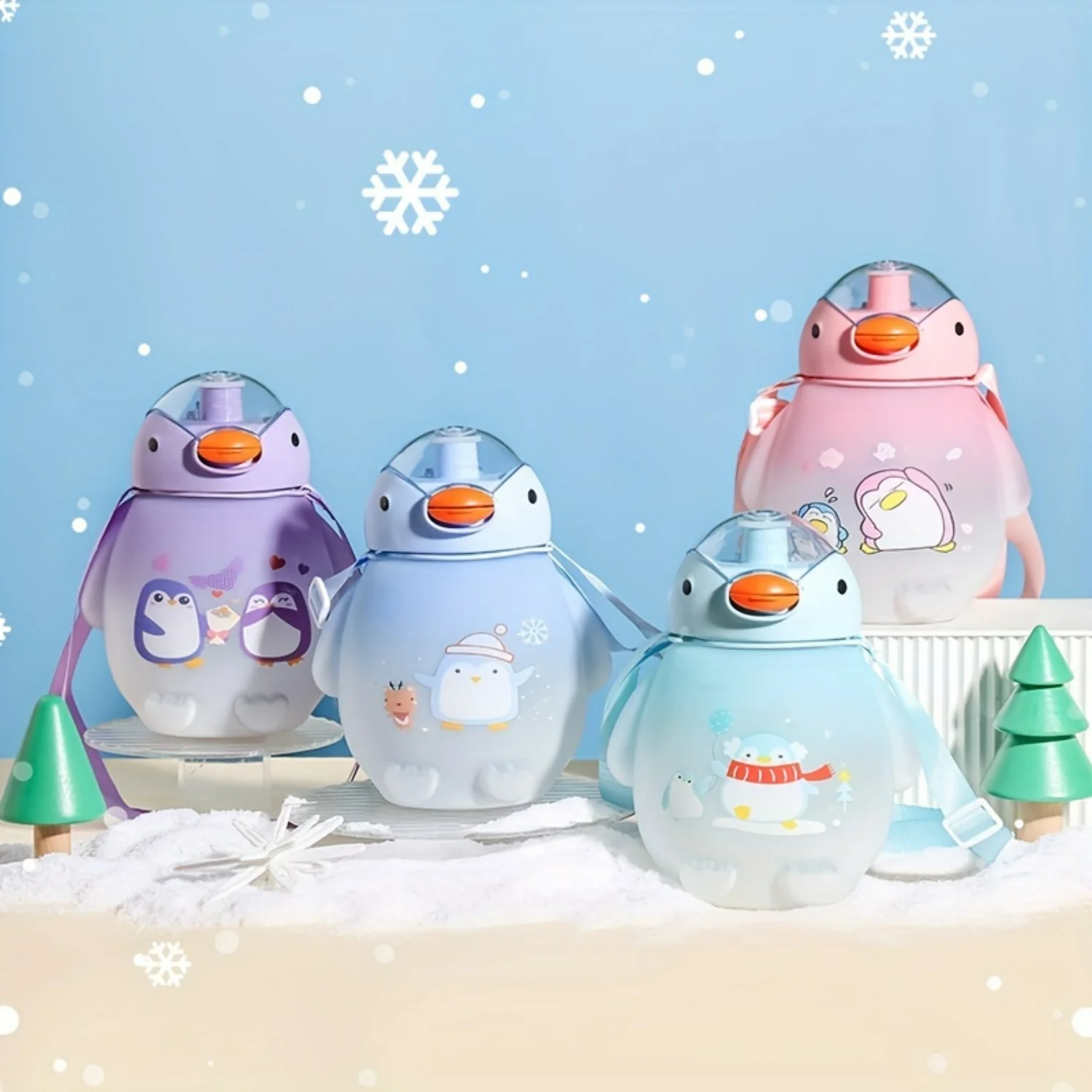 Leak-Proof Penguin Water Bottle | Cute, Gradient Design with Straw & Strap – Perfect for Travel & Gifts