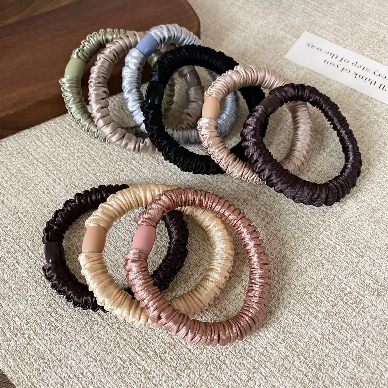 Élastique à cheveux en soie élastique tendance pour femmes, couleur unie, en satin, pour filles, noir, blanc, Chouchou Soie