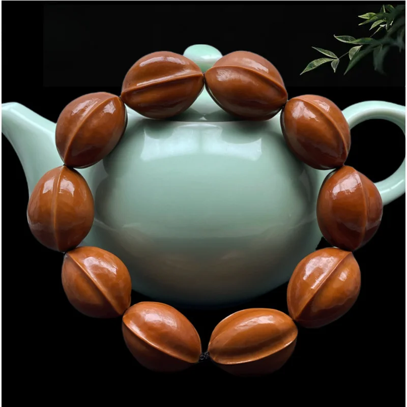 

Olive Iron Shark Back Bracelet Leather Stone Light Round Beads Large Seeds