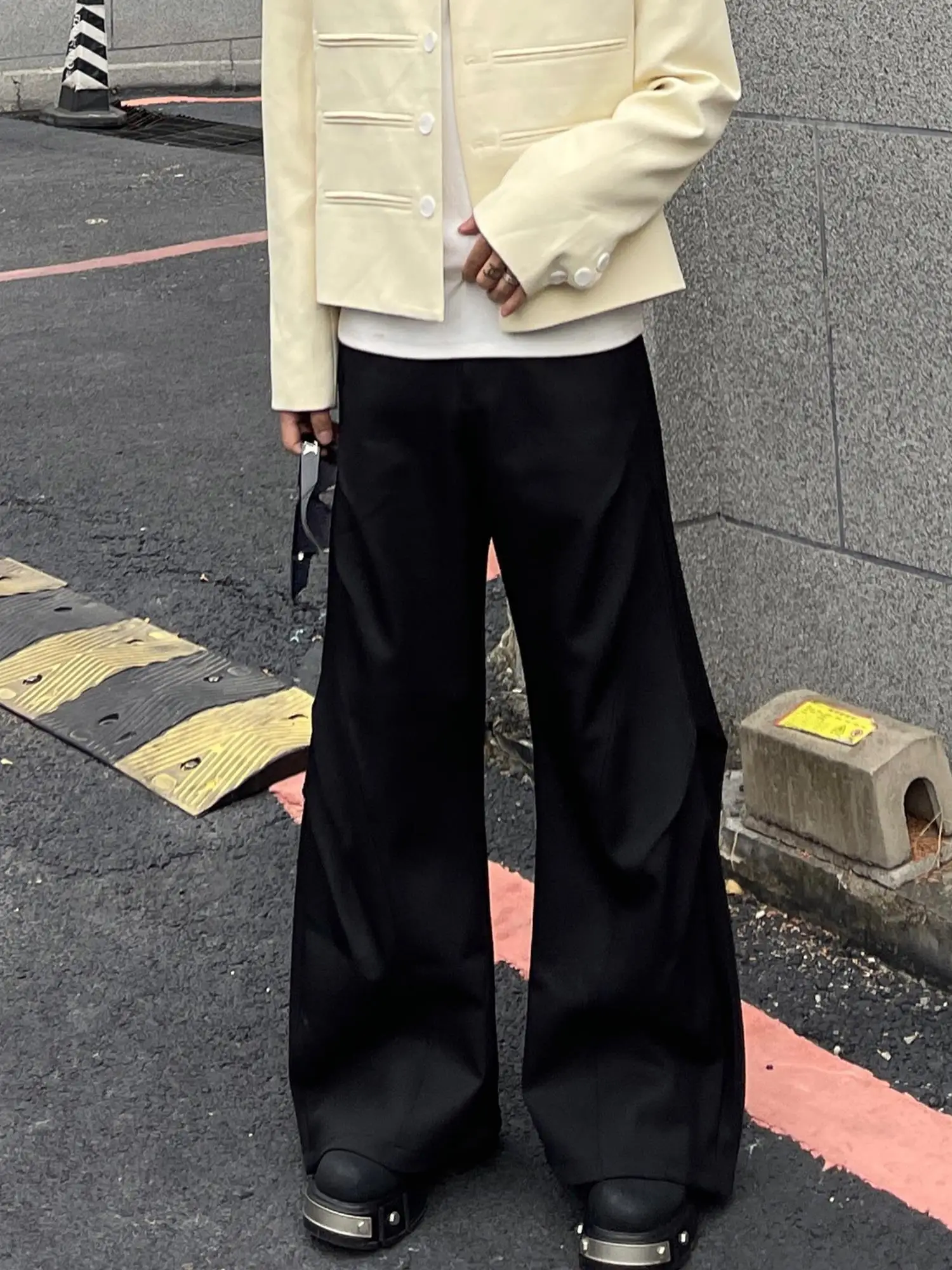 

American High Street Bla Knife Pleated Loose Men's Wide Leg Pants Casual Trousers for Men Autumn 2025 Polyester Fiber