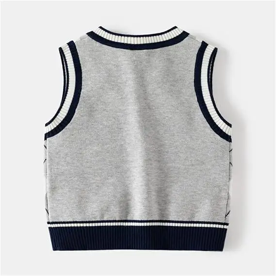 Little Hand Boys Uniform Cotton V-Neck Sweater Vest Knitted Kids Uniform Pullover Sleeveless Sweater School Cardigan for 3-7T