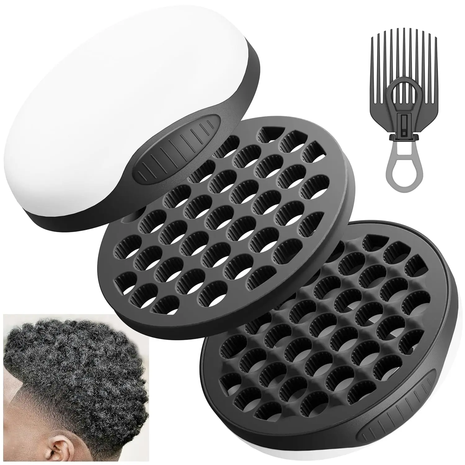 

Набор силиконовых щеток для завивки афро-волос, инструмент для создания волн с расческой, черный