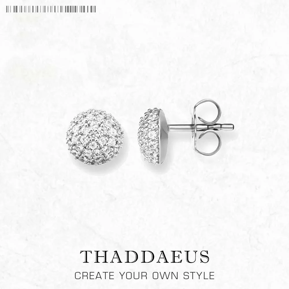 

White Zircon Ball Stud Earrgins Brand New Glam Fine Jewerly For Women Trendy Gift In 925 Sterling Silver