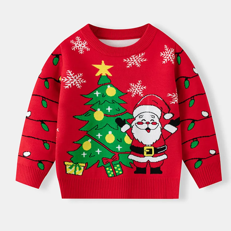 

Рождественские детские свитера для мальчиков и девочек, вязаный джемпер с героями мультфильмов, детская осенне-зимняя одежда, новинка 2025 года, рождественский теплый пуловер для малышей