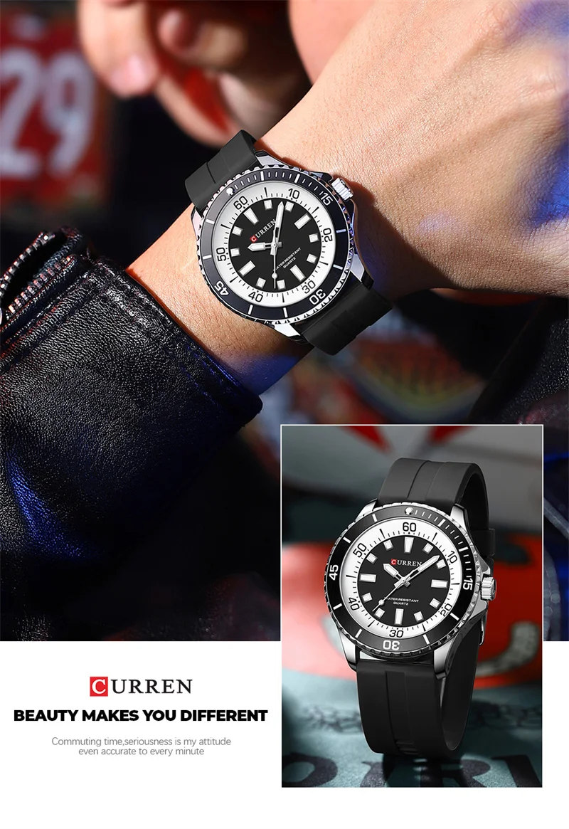 Curren 8448 Unisex Quarzuhr, Outdoor Wasserdichte Leuchtende Runde Armbanduhr mit Silikonarmband – Detail 12