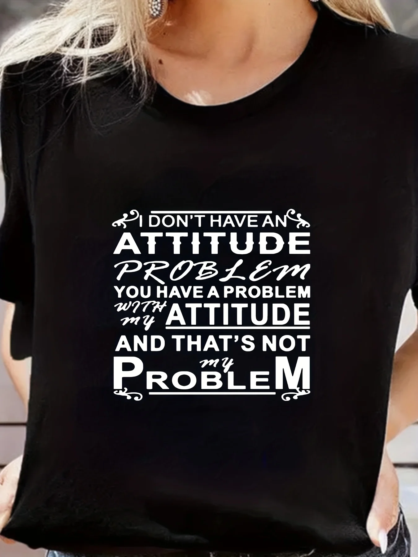 

Attitude Problem Letter Print Short Sleeved Graphic T-shirt for Women - Comfortable Loose Fit Crew Neck Sweatshirt