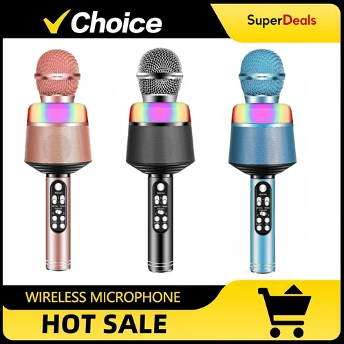 Micrófono de Karaoke Bluetooth inalámbrico, altavoz de micrófono portátil 5 en 1 con luces dinámicas, micrófono de Karaoke para adultos